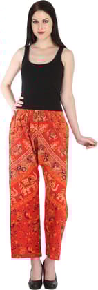 Bittersweet-Red Casual Trousers from Pilkhuwa with Printed Elephants