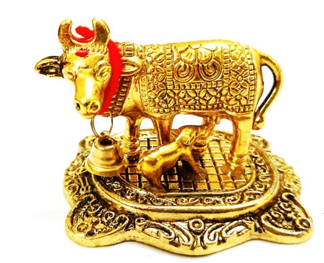 Ayushmann Traders Presents Gold Plated Metal Handicraft Kanha Ji Cow for Home Decor