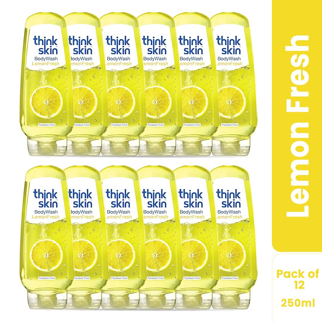 Think Skin Body Wash Lemon Fresh -250ml (Pack of 12) | Paraben free | Exfoliates & Deep Cleanses Skin | Refreshing Fragrance Shower Gel | Suitable All Skin Type