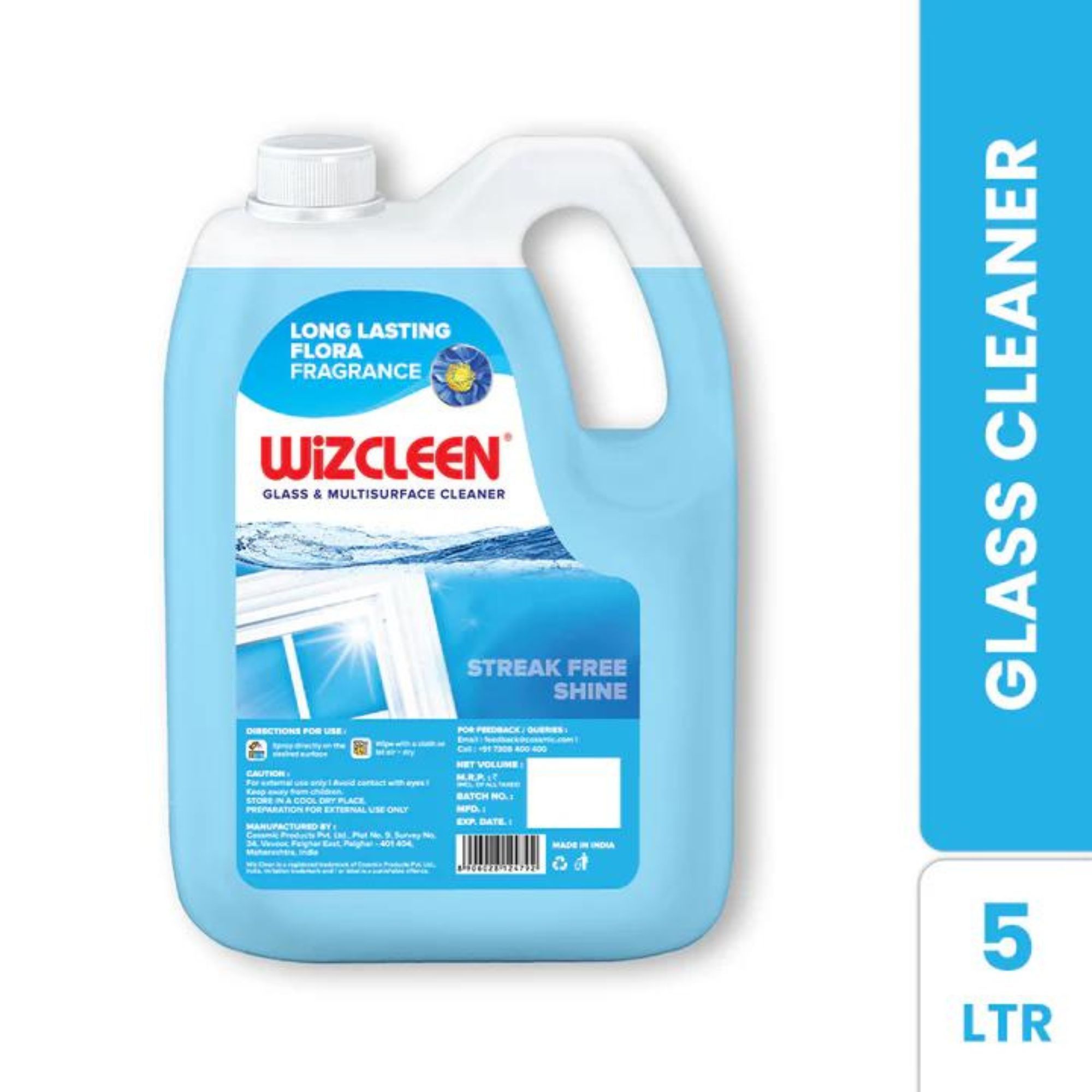 Wiz Cleen Glass & Multisurface Cleaner Liquid - 5L Refill Can | Glass Cleaner for Car, Kitchen and Home Surfaces