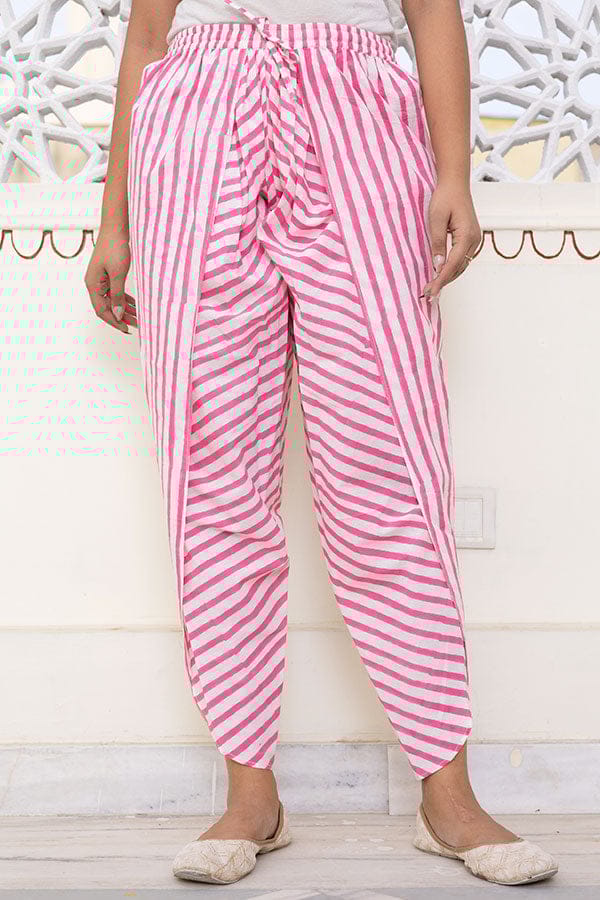 Pink White Organic Cotton Dhoti Pants