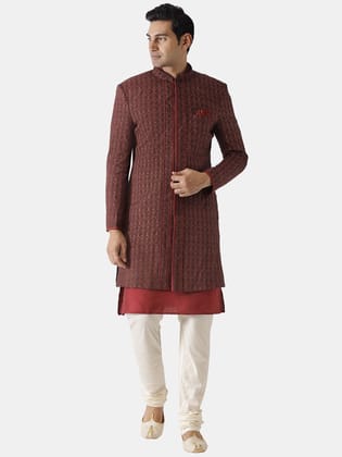 Men's MAROON Indowestern Set With Kurta and Trouser