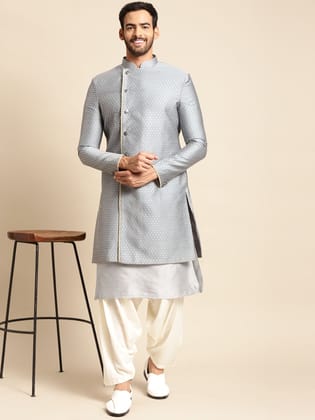 Men's Grey Indowestern Set With Kurta and Patiala