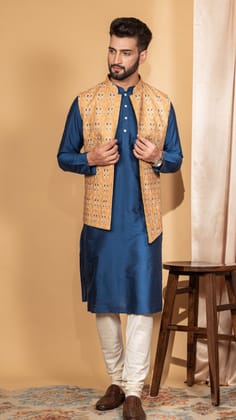 Kisah Men Mustard Kurta Jacket Set