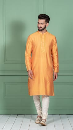 Kisah Men Orange Kurta Set