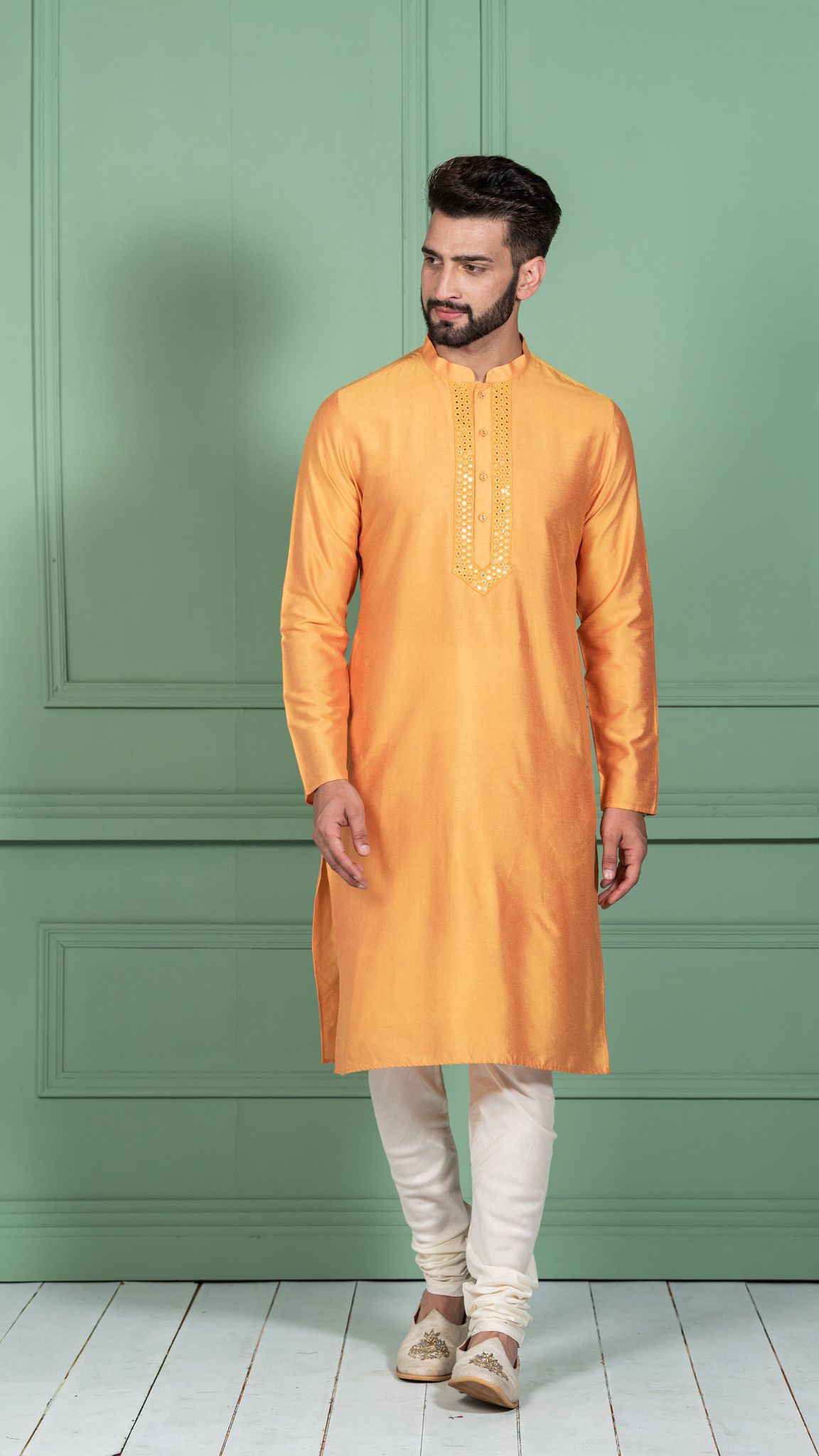 Kisah Men Orange Kurta Set