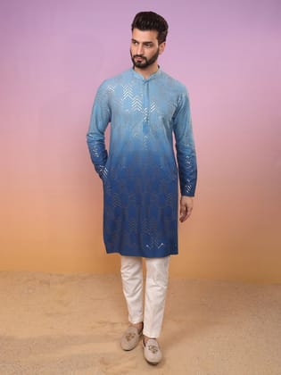 Men Navy Blue Ombre Kurta (Set of 1)