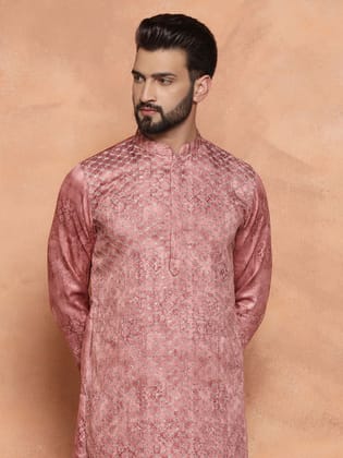 Men Pink Embroidered Kurta (Set of 1)