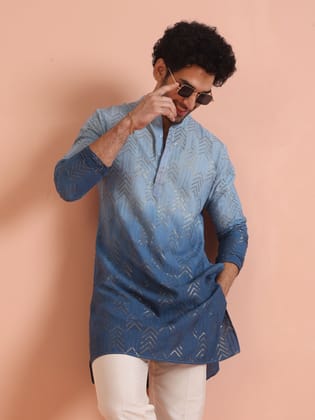 Men Navy Blue Kurta Set