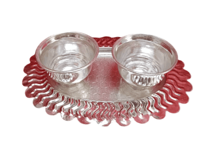 Silver Plated Pooja Thali Set with 2 Bowls (5.5 inch)