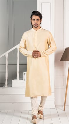 Kisah Men Peach Solid Cotton Blend Kurta (KA-0636)
