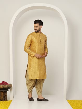 Kisah Men Yellow Silk Blend Textured Kurta (KA-0904)