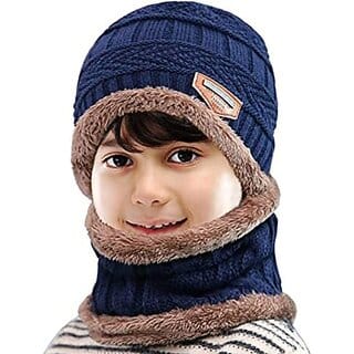Eastern Club Woolen Winter Cap With Neck Scarf For Boys And Girls/Kids Winter Cap (Age 8-15 Years) For Boys & Girls (Blue)