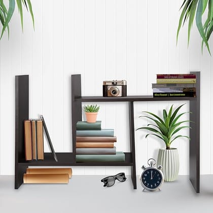 Versatile Bookshelf for Home Decor, Tabletop Storage Unit with Adjustable Feature, Engineered Wood Wenge Finish